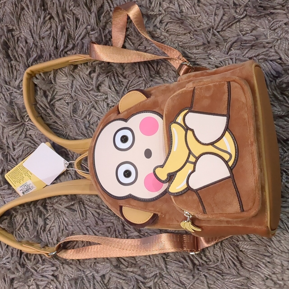 Loungefly Sanrio Monkichi cosplay fuzzy banana scented mini backpack